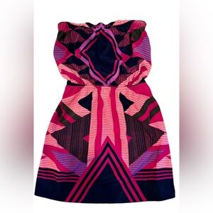 Express Womens Size Small Abstract  Multi Color Navy Pink Sleeveless Tube Dress